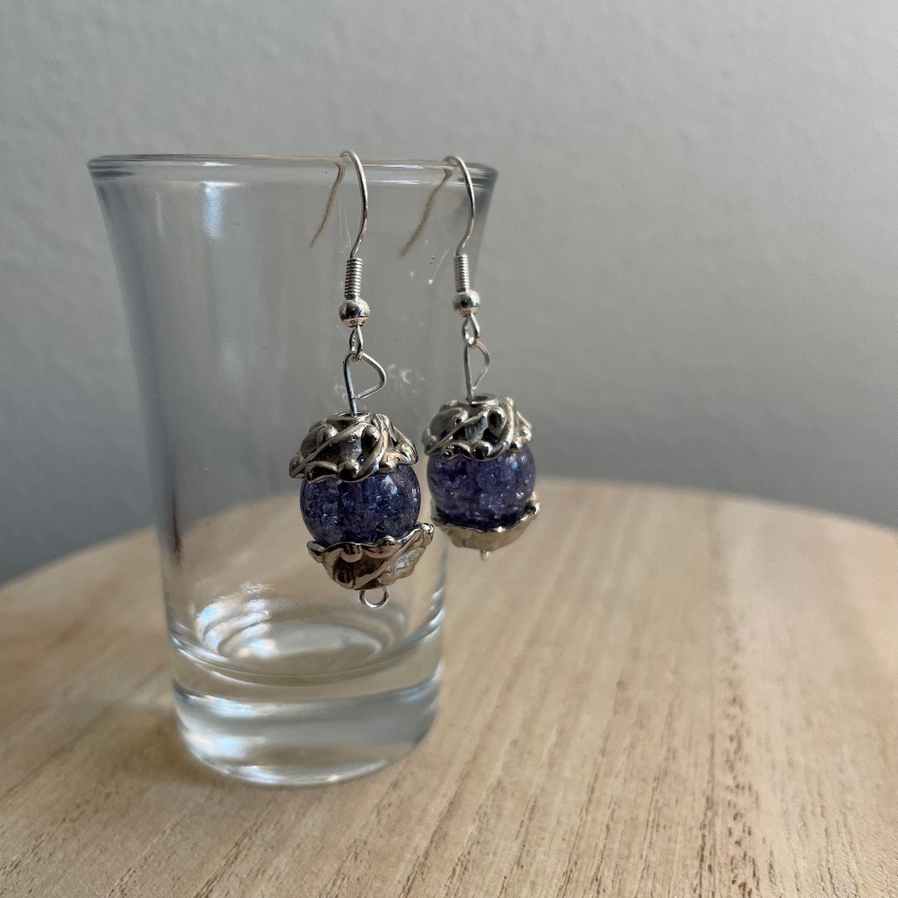 Silvery Blue Beaded Earrings